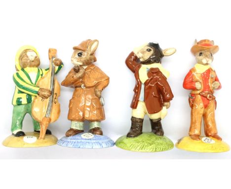 Four Royal Doulton limited edition Bunnykins figurines with certificates to include Double Bass Player, Airman, Cowboy and De