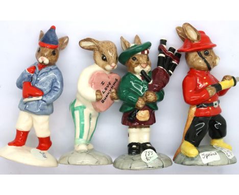 Four Royal Doulton limited edition Bunnykins figurines to include Boy Skater, Scotsman, Fireman and Sweetheart, largest H: 10