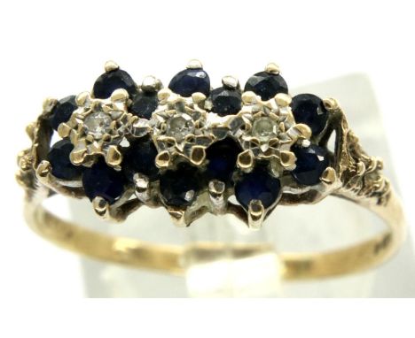 9ct gold diamond and sapphire ring, size Q, 2.0g. P&amp;P Group 1 (£14+VAT for the first lot and £1+VAT for subsequent lots) 