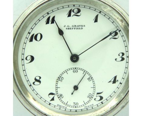 JG Graves Sheffield hallmarked silver open face pocket watch, working at lotting. P&amp;P Group 1 (£14+VAT for the first lot 