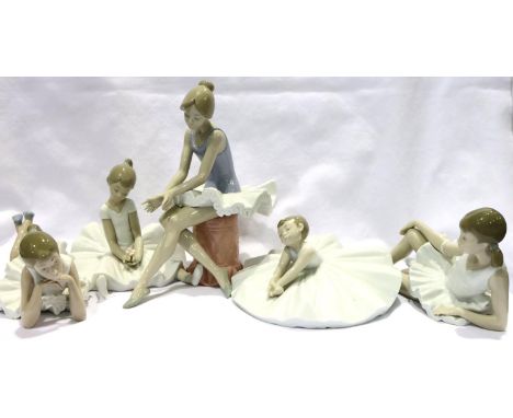 Five Nao ballerinas, largest H: 23 cm, all no cracks, chips or visible restoration. Not available for in-house P&amp;P, conta