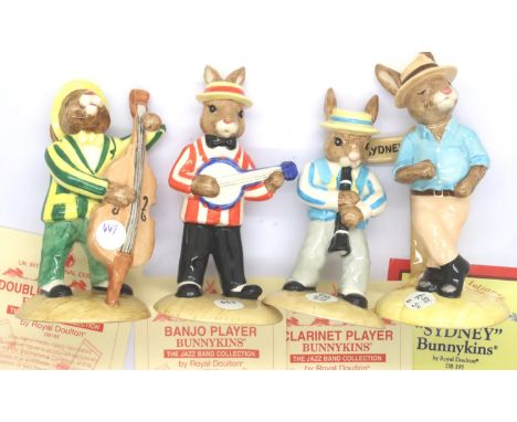 Four Royal Doulton limited edition Bunnykins figurines with certificates to include Double Bass Player, Clarinet Player, Sydn