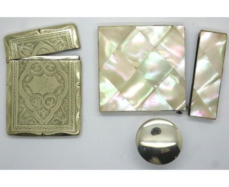 Mother of pearl card case and a silver plated example. P&amp;P Group 1 (£14+VAT for the first lot and £1+VAT for subsequent l