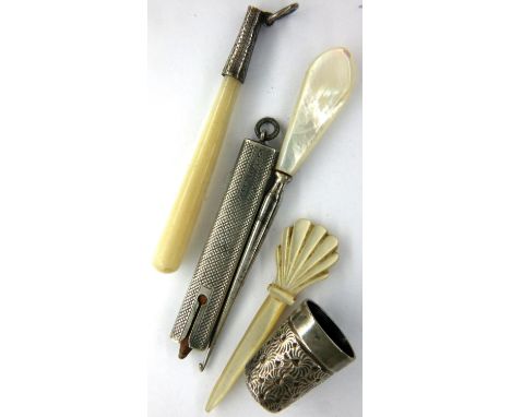 Small collection of sewing accessories including mother of pearl and silver examples. P&amp;P Group 1 (£14+VAT for the first 