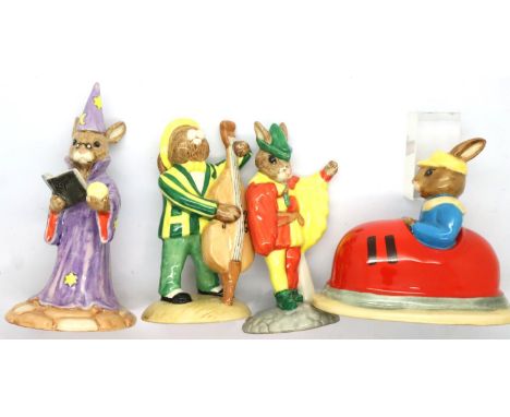 Four Royal Doulton limited edition Bunnykins figurines with certificates to include Double Bass Player, Minstrel, Dodgem and 