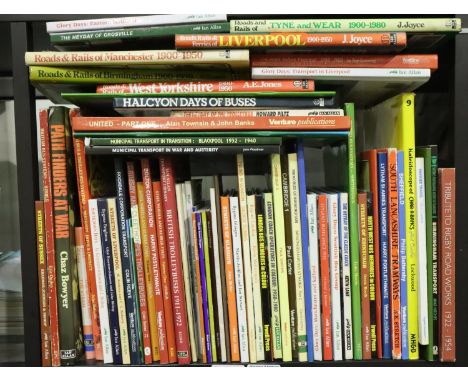 Shelf of transport related books, mainly buses. Not available for in-house P&amp;P, contact Paul O'Hea at Mailboxes on 01925 