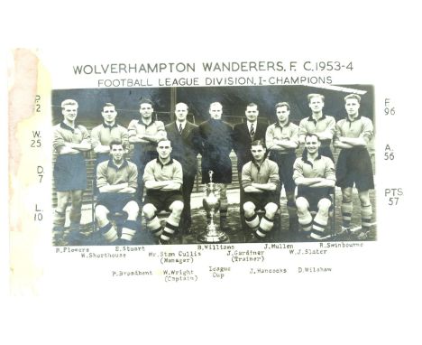 Wolves football team signed 1953/54 postcard from a 1950s autograph book. P&amp;P Group 1 (£14+VAT for the first lot and £1+V