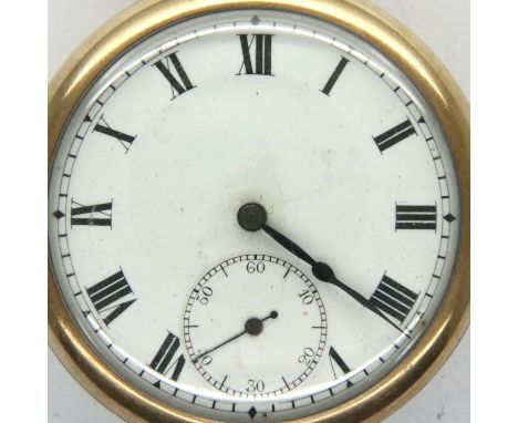 Gold plated open face, crown wind, 17 jewel Swiss pocket watch, working at lotting, case D: 50 mm. P&amp;P Group 1 (£14+VAT f