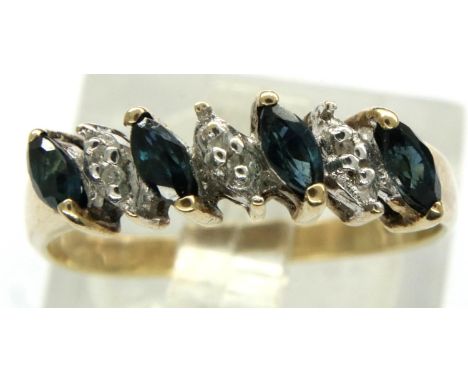 9ct gold diamond and sapphire set ring, size M/N, 1.9g. P&amp;P Group 1 (£14+VAT for the first lot and £1+VAT for subsequent 