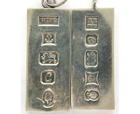 Two hallmarked silver ingot pendants, largest L: 42 mm, combined 64g. P&amp;P Group 1 (£14+VAT for the first lot and £1+VAT f