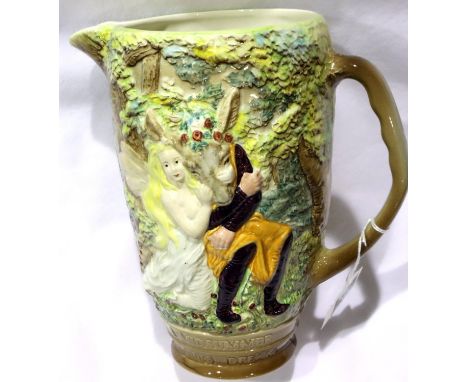 Beswick, a relief decorated pitcher, A Midsummer Nights Dream model 1366, H: 20 cm, no cracks chips or visible restoration. P
