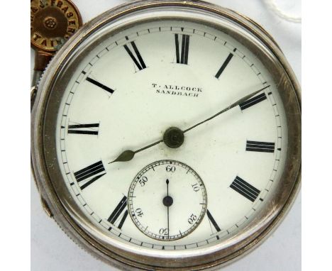 Allcock of Sandbach hallmarked silver cased pocket watch, Chester assay, working at lotting, with key. P&amp;P Group 1 (£14+V