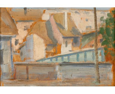 1881 Pforzheim - 1957 Badenweiler.  Öl/Holz. Studie. 'Häuser in Breisach'. Verso sign. u. bet. 19,5  x 28 cm. R.  Lit.: 1,8,1