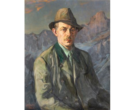 1876 Straßburg - 1960 Lörrach. Studium an der Karlsruher  Kunstakademie  Öl/Lw. Vor dem alpinen Hochgebirge, Porträt eines Ma