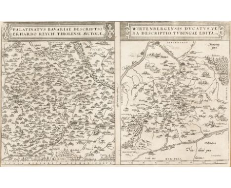Antwerpen, 16. Jh. Zwei Kupferstichkarten. 'Palatinatus Bavariae descriptio Erhardo  Reych Tirolense Auctore': Der Donaulauf 