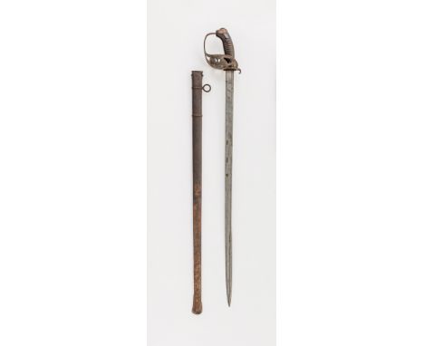 Kavalleriedegen M 1889. Steckrückenklinge mit Herstellerbez.  'Alex. Coppel Solingen' u. W91 unter Krone. Eisernes,  durchbro