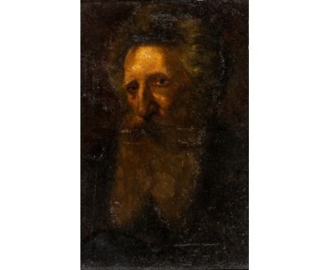 19. Jh.  Öl/Malpappe. Bildnis eines bärtigen Mannes. (Rest., Abriebe).  Verso 'Kaufmann' bez. 32,5 x 21 cm. R.