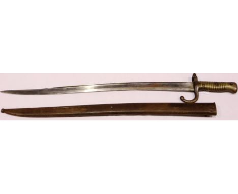 19th century French Chassepot bayonet with steel scabbard, dated 1872. P&amp;P Group 3 (£25+VAT for the first lot and £5+VAT 