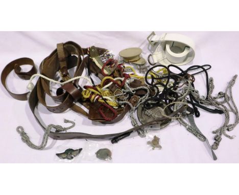 Mixed uniform components to include a Sam Browne belt, cap badges, braids etc. P&amp;P Group 2 (£18+VAT for the first lot and