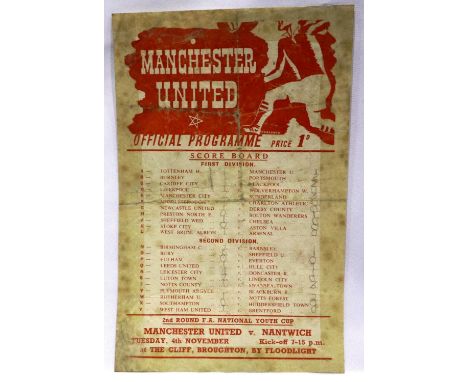 Manchester United 1st November 1952 v Leeds United programme. P&amp;P Group 1 (£14+VAT for the first lot and £1+VAT for subse