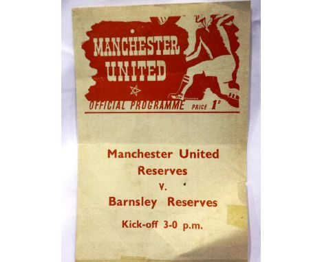 Manchester United Reserves programme 11th March 1952 v Barnsley Reserves. P&amp;P Group 1 (£14+VAT for the first lot and £1+V
