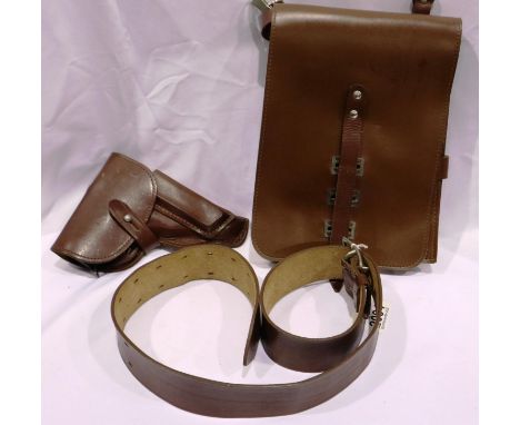 Brown leather holster for a Browning Hi-Power pistol (dummy pistol within) and map pouch. P&amp;P Group 2 (£18+VAT for the fi