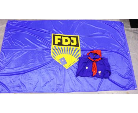 East German Jugend shirt with scarf and badges and flag. P&amp;P Group 1 (£14+VAT for the first lot and £1+VAT for subsequent