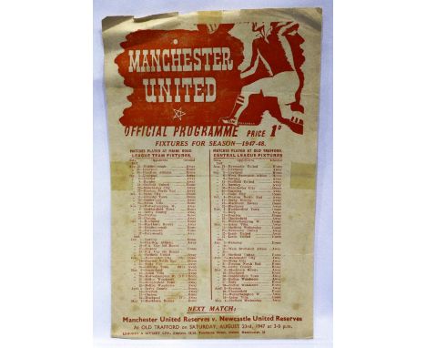 Manchester United 23 August 1947 Junior Trial game programme, Reds v Whites. P&amp;P Group 1 (£14+VAT for the first lot and £