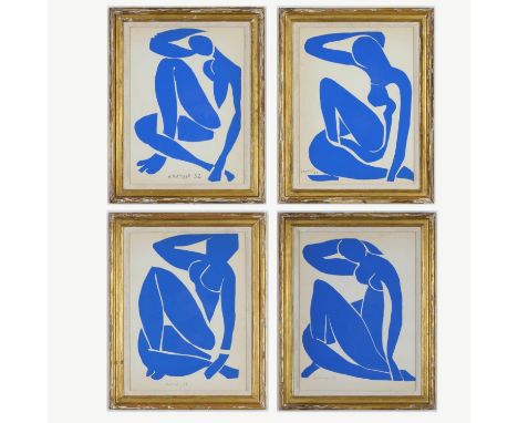 HENRI MATISSE, set of four Blue Nudes, Nu Bleu VI, Nu Bleu III, Nu Bleu XII, Nu Bleu IX, signed in the plate, 34.5cm x 25 cm,