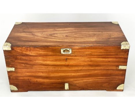 TRUNK, 19th century Chinese Export camphorwood and brass bound with rising lid and carrying handles, 104cm W x 52c m D x 49cm