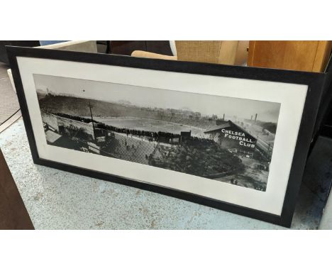 REPRODUCTION VINTAGE CHELSEA FOOTBALL CLUB PHOTOPRINT, framed, overall 81cm x 175cm. 