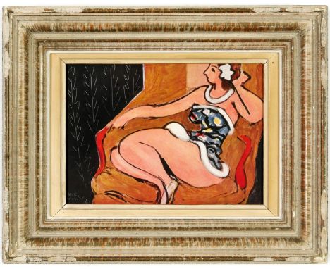 HENRI MATISSE, off set lithograph, signed in the plate, Reclining woman, French vintage frame. 20cm x 28cm. (Subject to ARR -