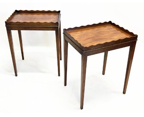 LAMP TABLES, a pair, George III design mahogany scalloped edged gallery tops on square tapered legs, 52cm H x 41cm x 31cm. (2