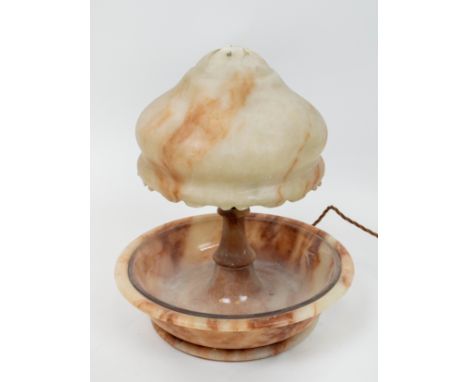 ART NOUVEAU ALABASTER LAMP, 32cm H x 31cm D. 