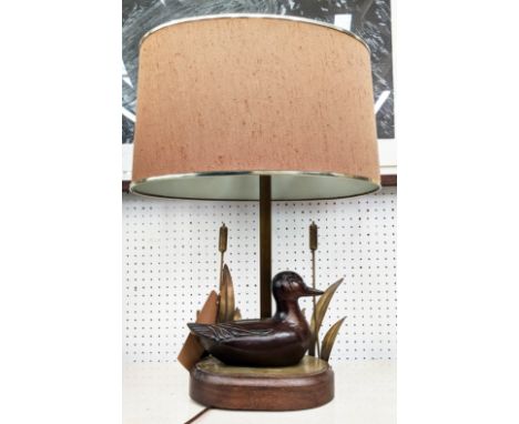 TABLE LAMP, in the form of a duck swimming by reeds, with shade 56cm H. 