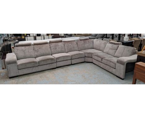 CORNER SOFA, modular, light grey upholstered, single arm end sections - 150cm wide, corner piece - 115cm x 115cm, single chai