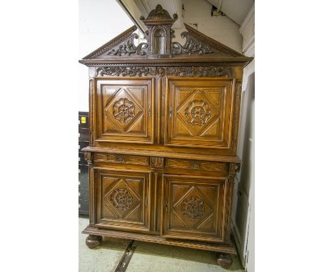 BUFFET A DEUX CORPS, 236cm H x 157cm W x 60cm D,  Louis XIII, first half 17th century walnut with four doors and three drawer