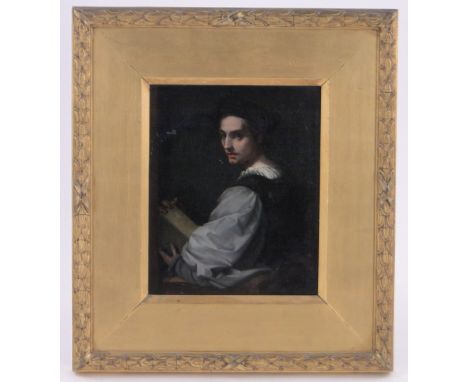 19th century oil on canvas, portrait of a Renaissance man, signed with monogram JC, dated 1863, 12" x 10", framed.