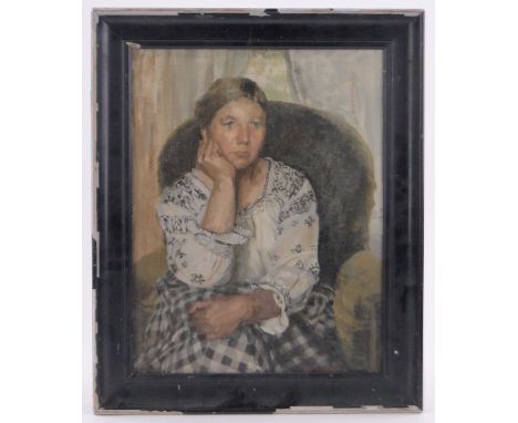 Early 20th century oil on canvas board, portrait of a woman, signed with initials MDN, dated 1925, 18" x 14", framed.