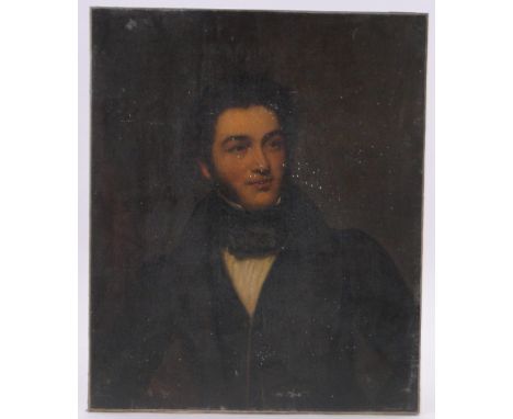 19th century oil on canvas, half length portrait of a gentleman, unsigned, 30" x 25", unframed.