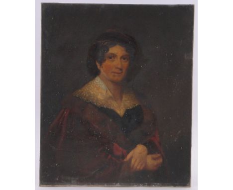 19th century oil on canvas, portrait of a lady, unsigned, 30" x 25", unframed.