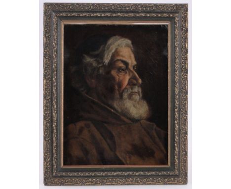 19th century oil on canvas, portrait of a monk, unsigned, 17" x 13", framed.