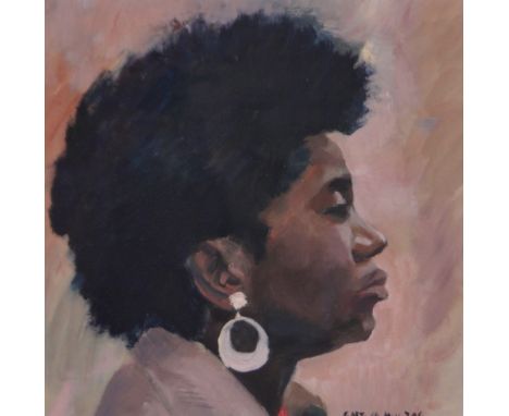 Hugh Mulzac, (1886-1971),oil on board, head portrait of an African woman, signed, 14" x 14", framed.