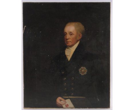 19th century oil on canvas, half length portrait of a gentleman, unsigned, 40" x 33", unframed.