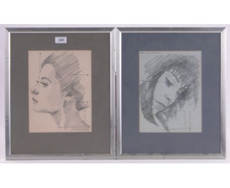 MendijPair of pencil drawings, portrait studies, indistinctly signed, 11" x 8", framed. Purchased by the vendor in New York.