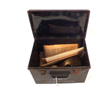 A WWII 1939 large first aid tin as used by an A.R.P. Light Rescue Party with original ephemera found inside
