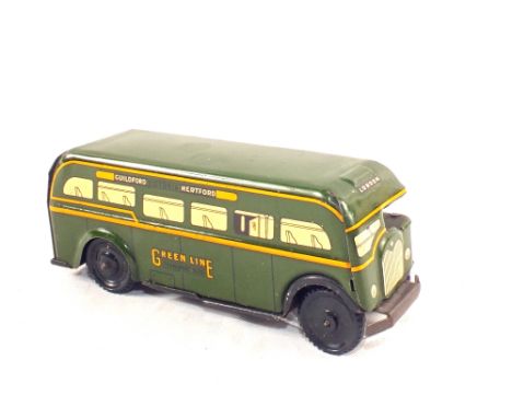 A Wells Brimtoy tin plate clockwork large Greenline coach