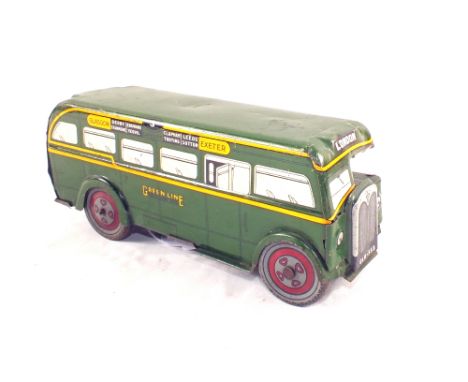 A Wells Brimtoy tin plate clockwork large Greenline coach