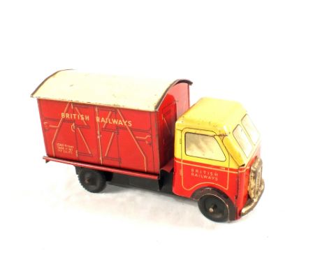 A Chad Valley tin plate clockwork British Railways red and cream lorry