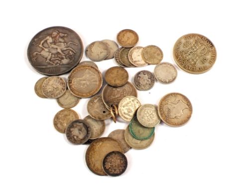 An 1889 crown and various Silver coinage
